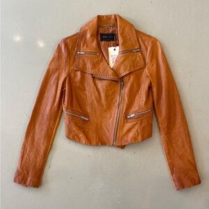 BCBGMAXAZRIA Cognac Leather Biker Jacket